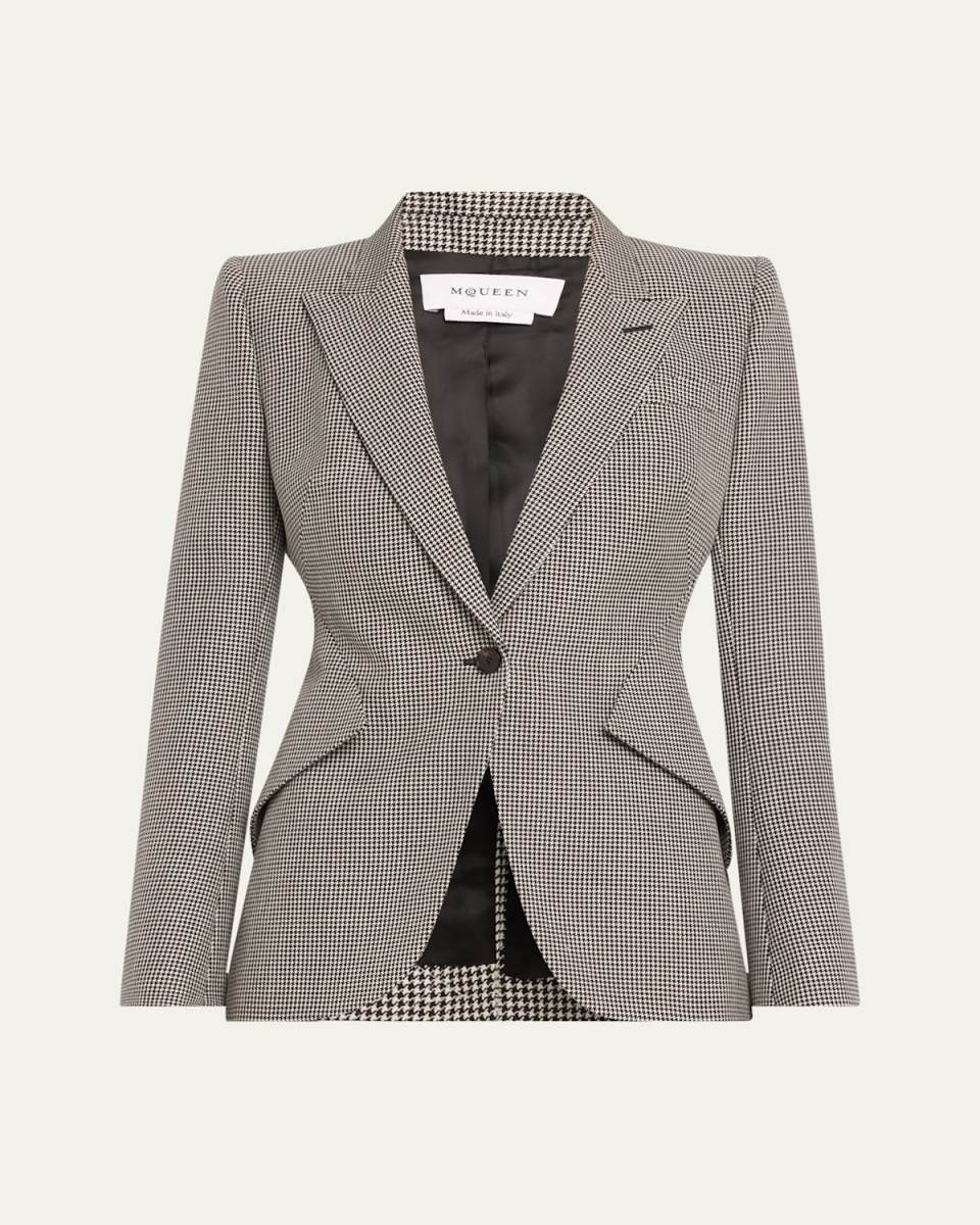 SIngle-Breasted Houndstooth Blazer